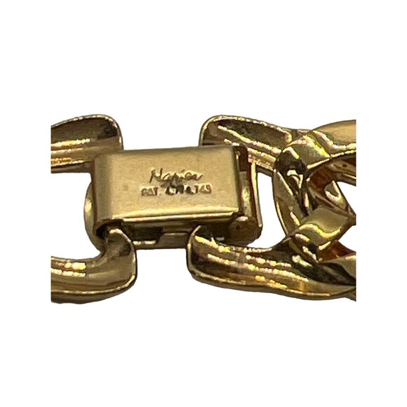Vintage Napier Cuban Chain Link Bracelet Fold Over Clasp Gold Tone 7" - Picture 4 of 5